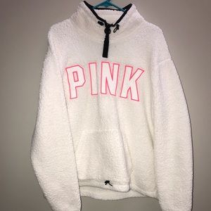 PINK Sherpa Pullover Zip Collar Sweatshirt